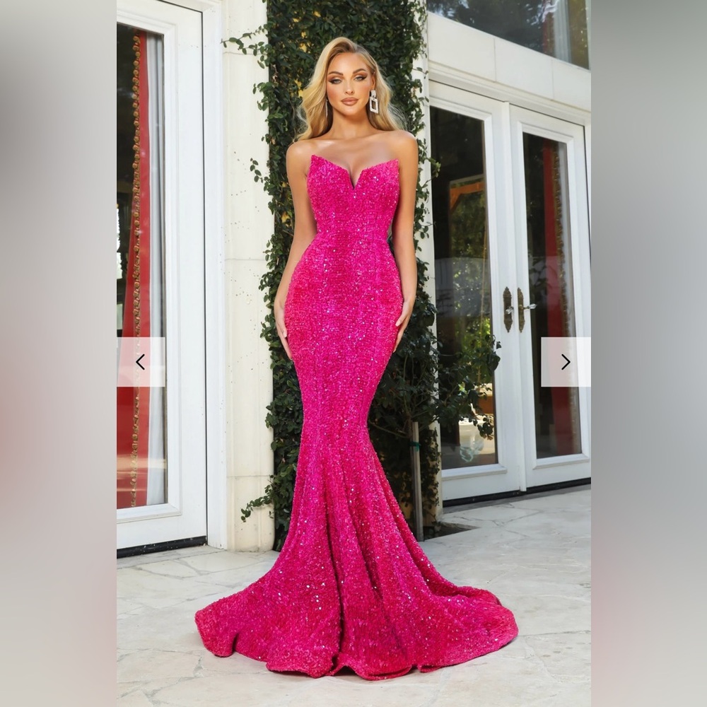Portia and Scarlett Floor Length Formal Mermaid Gown, PS21208 HOT PINK, Size 2